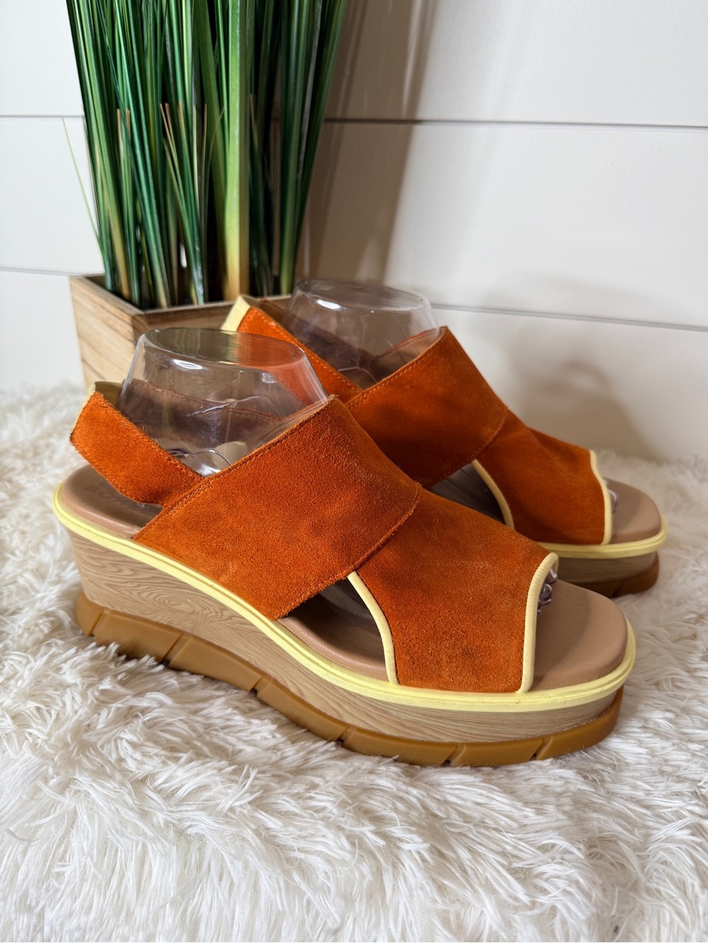 Sorel Joanie III Leather Slingback Cutout Chunky Wedge Sandal Desert Sun Sz 10.5 - Picture 4 of 10
